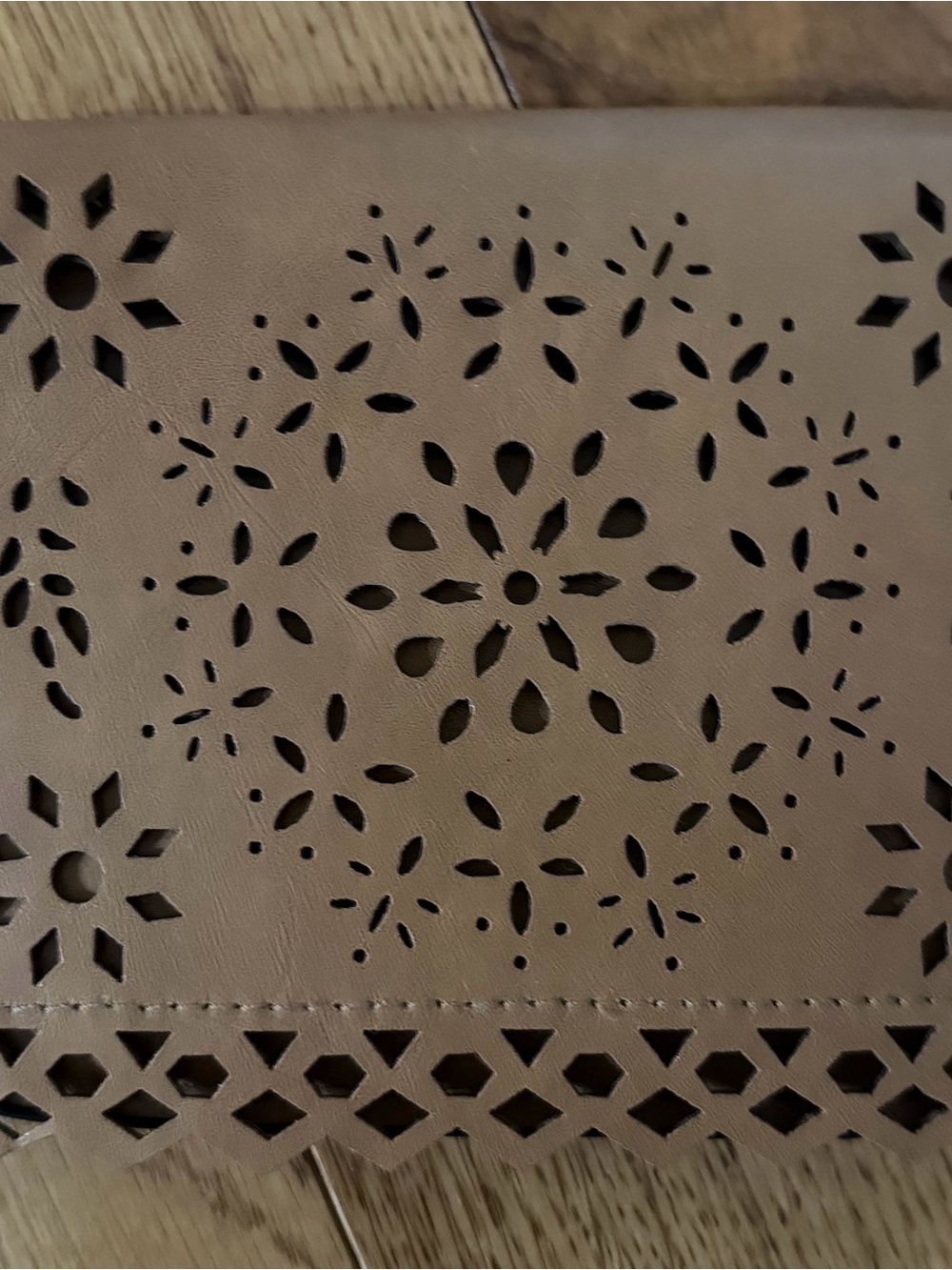 Laser-Cut Tan Faux Leather Clutch